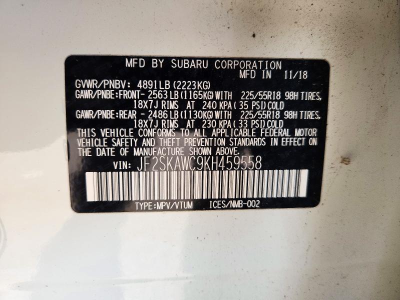 Продажа на аукционе авто 2019 Subaru Forester, vin: JF2SKAWC9KH459558, номер лота: 71678076
