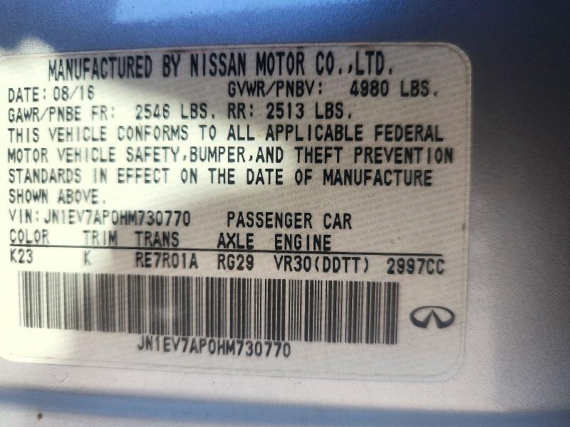 Продажа на аукционе авто 2017 Infiniti Q50, vin: JN1EV7AP0HM730770, номер лота: 71321186
