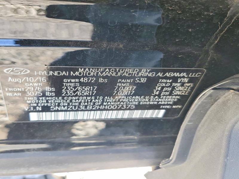 70921636 :رقم المزاد ، 5NMZU3LB2HH007375 vin ، 2017 Hyundai Santa Fe Sport مزاد بيع
