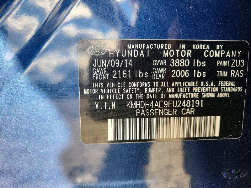 72740876 :رقم المزاد ، KMHDH4AE9FU248191 vin ، 2015 Hyundai Elantra مزاد بيع