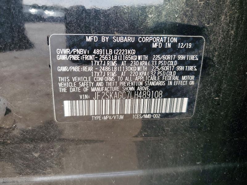 Продажа на аукционе авто 2020 Subaru Forester, vin: JF2SKAGC7LH489108, номер лота: 71885436
