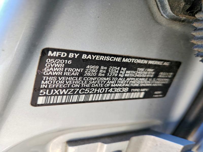 Aukcja sprzedaży 2017 Bmw X3, vin: 5UXWZ7C52H0T43838, numer aukcji: 71173116