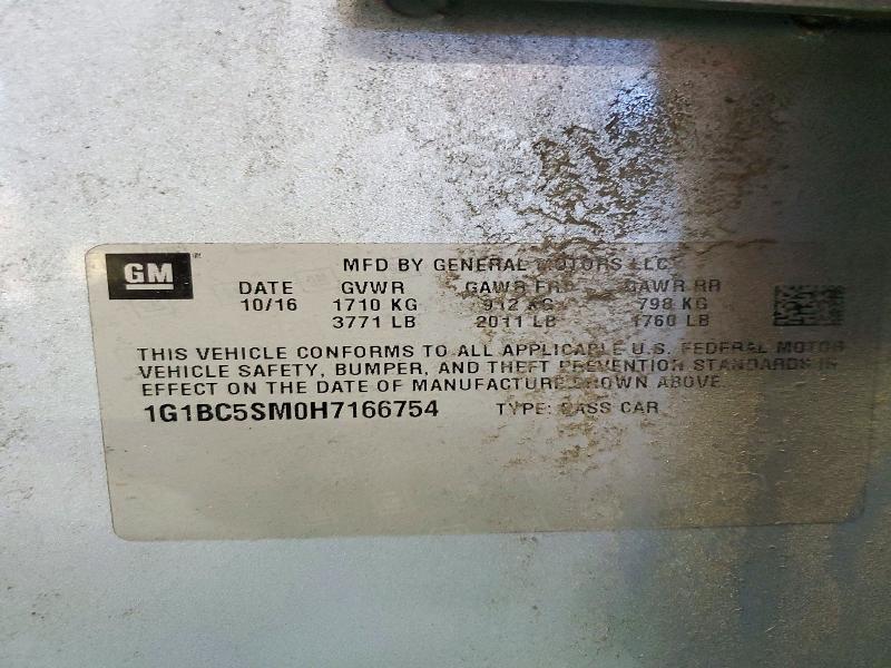 72874766 :رقم المزاد ، 1G1BC5SM0H7166754 vin ، 2017 Chevrolet Cruze مزاد بيع