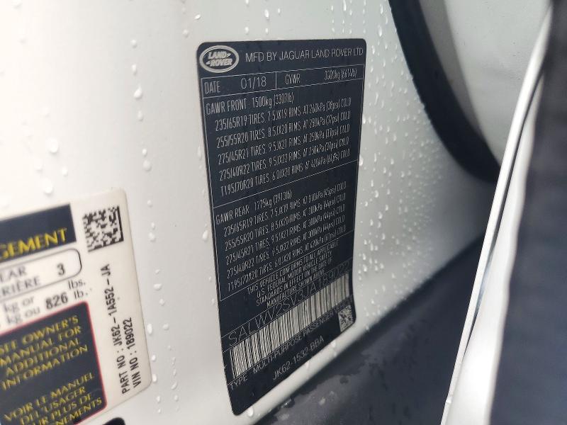 Auction sale of the 2018 Land Rover Range Rover Sport, vin: SALWV2SV3JA189022, lot number: 72791146
