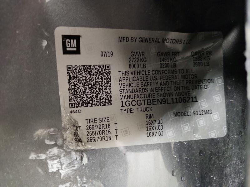 Aukcja sprzedaży 2020 Chevrolet Colorado, vin: 1GCGTBEN9L1106211, numer aukcji: 71251236