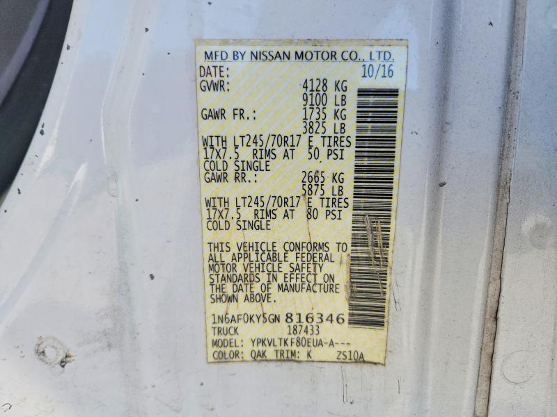 2016 Nissan Nv მანქანა იყიდება აუქციონზე, vin: 1N6AF0KY5GN816346, აუქციონის ნომერი: 71484956