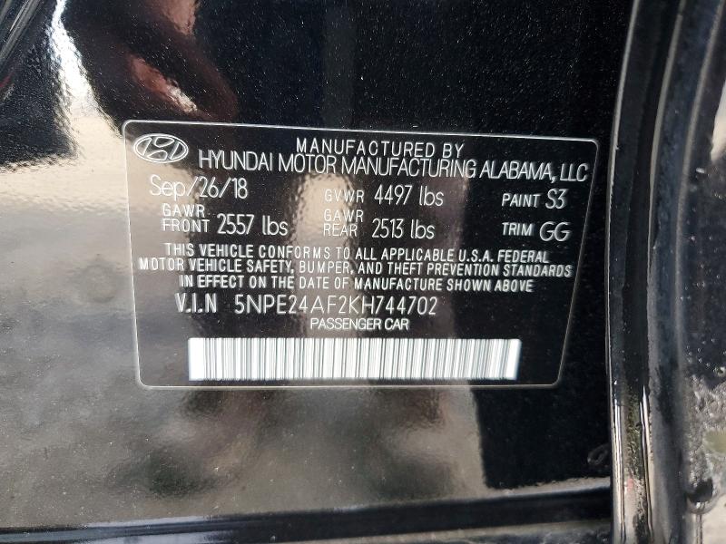 70862716 :رقم المزاد ، 5NPE24AF2KH744702 vin ، 2019 Hyundai Sonata مزاد بيع