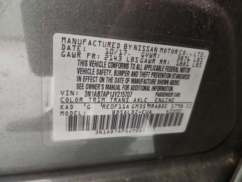 Продажа на аукционе авто 2018 Nissan Sentra, vin: 3N1AB7AP1JY215707, номер лота: 72352896