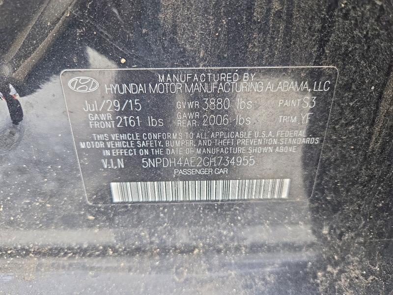 70931716 :رقم المزاد ، 5NPDH4AE2GH734955 vin ، 2016 Hyundai Elantra مزاد بيع