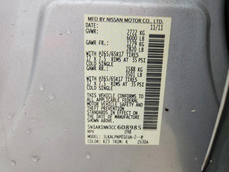 Продаж на аукціоні авто 2012 Nissan Pathfinder, vin: 5N1AR1NN3CC608985, номер лоту: 71417696