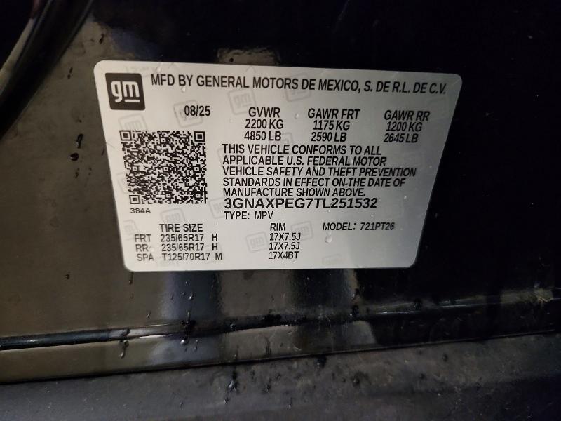 Aukcja sprzedaży 2026 Chevrolet Equinox, vin: 3GNAXPEG7TL251532, numer aukcji: 72592396