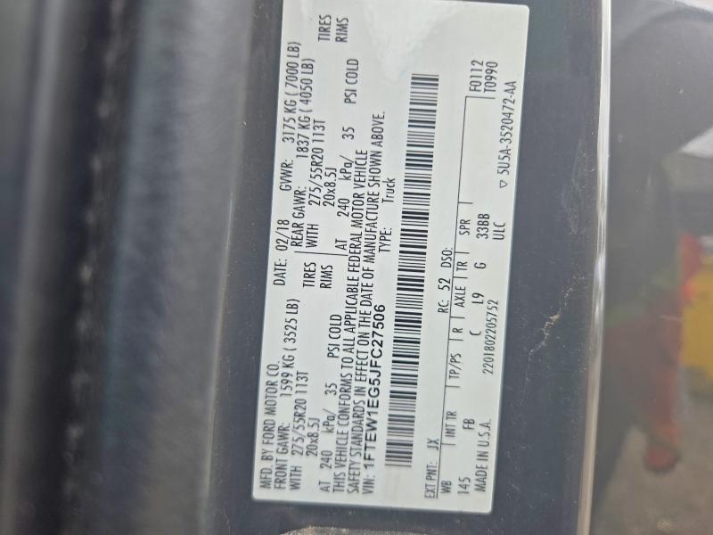 71750996 :رقم المزاد ، 1FTEW1EG5JFC27506 vin ، 2018 Ford F150 مزاد بيع