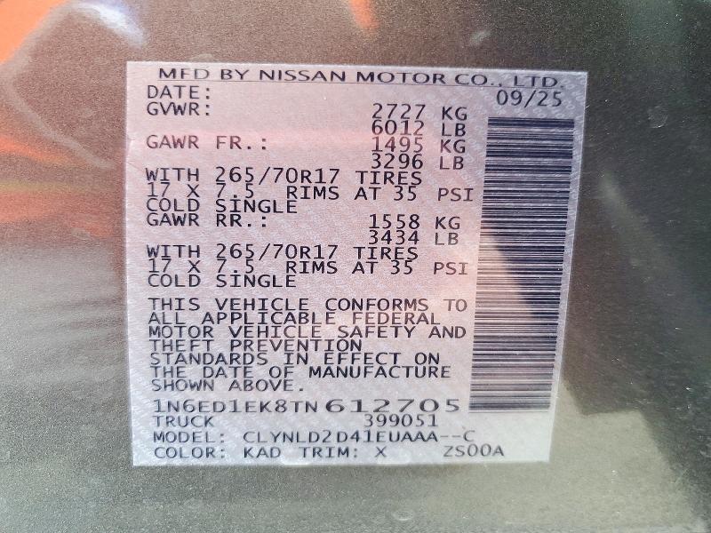 Auction sale of the 2026 Nissan Frontier, vin: 1N6ED1EK8TN612705, lot number: 72494966