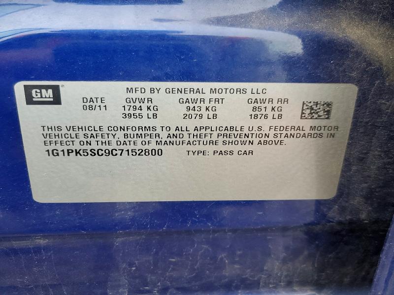 71144986 :رقم المزاد ، 1G1PK5SC9C7152800 vin ، 2012 Chevrolet Cruze مزاد بيع