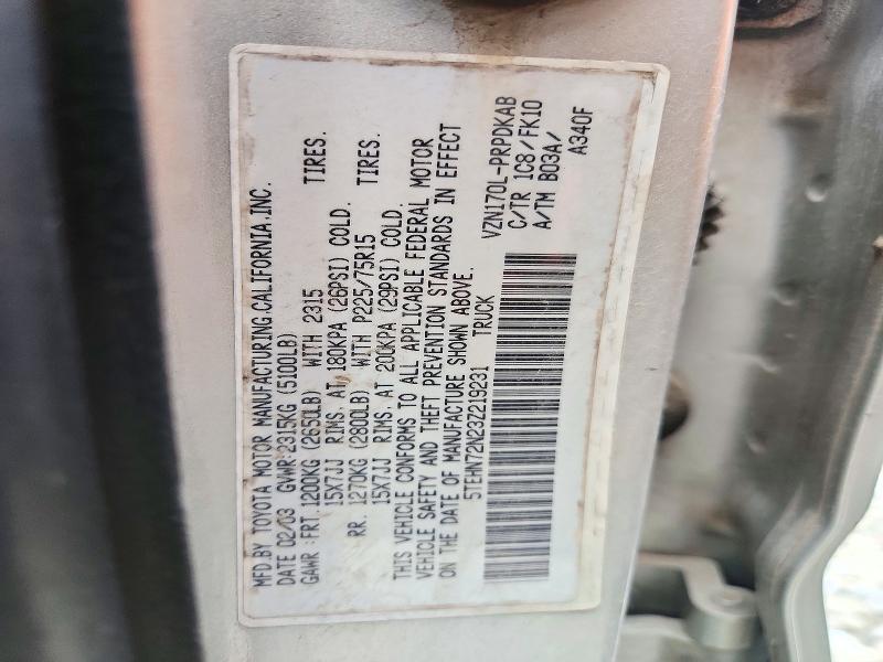 54669196 :رقم المزاد ، 5TEHN72N23Z219231 vin ، 2003 Toyota Tacoma مزاد بيع