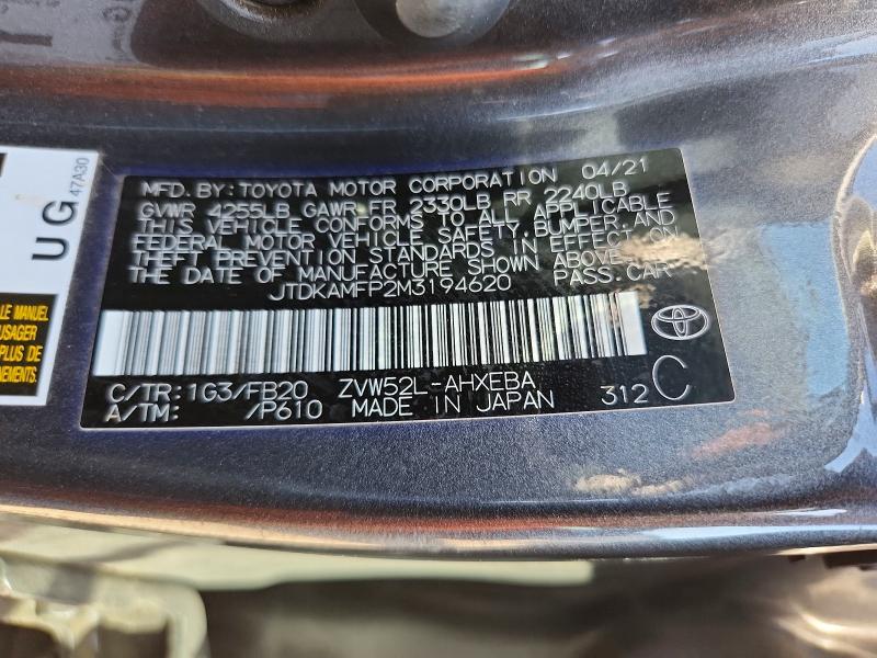 Продаж на аукціоні авто 2021 Toyota Prius Prime, vin: JTDKAMFP2M3194620, номер лоту: 69087026