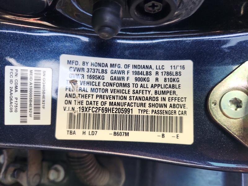 Продажа на аукционе авто 2017 Honda Civic, vin: 19XFC2F69HE205991, номер лота: 72799116