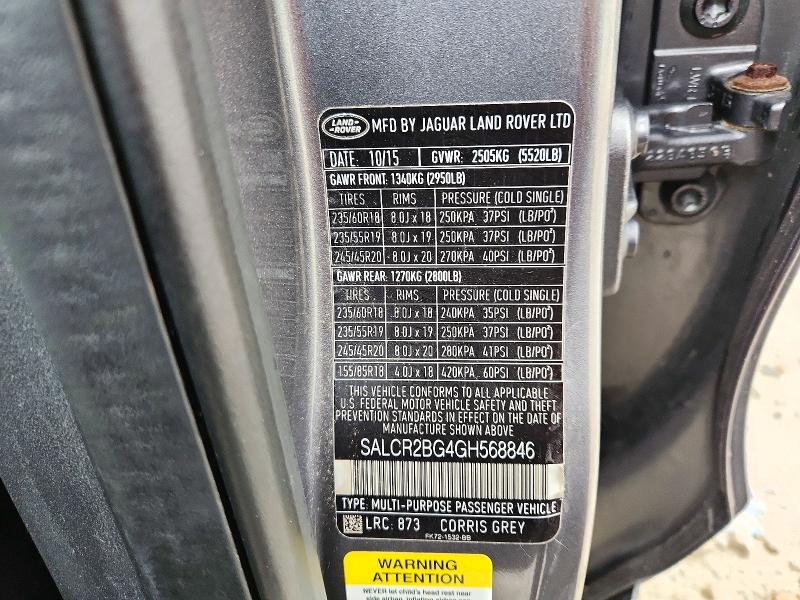 Aukcja sprzedaży 2016 Land Rover Discovery Sport, vin: SALCR2BG4GH568846, numer aukcji: 71304746