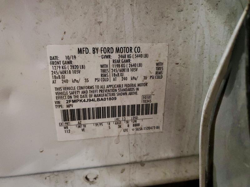 Продаж на аукціоні авто 2020 Ford Edge, vin: 2FMPK4J94LBA01809, номер лоту: 73044306