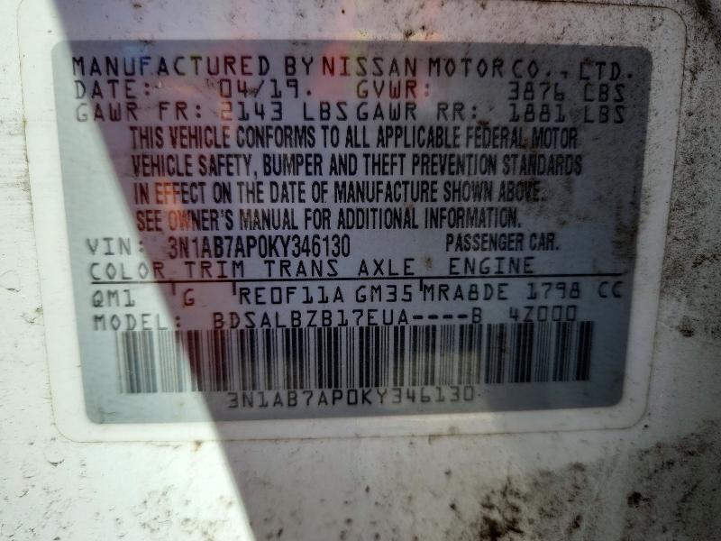 71718906 :رقم المزاد ، 3N1AB7AP0KY346130 vin ، 2019 Nissan Sentra مزاد بيع