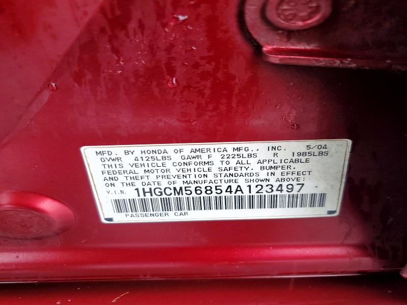 72029566 :رقم المزاد ، 1HGCM56854A123497 vin ، 2004 Honda Accord مزاد بيع