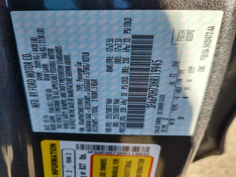 70707416 :رقم المزاد ، 3FA6P0H73HR119945 vin ، 2017 Ford Fusion مزاد بيع