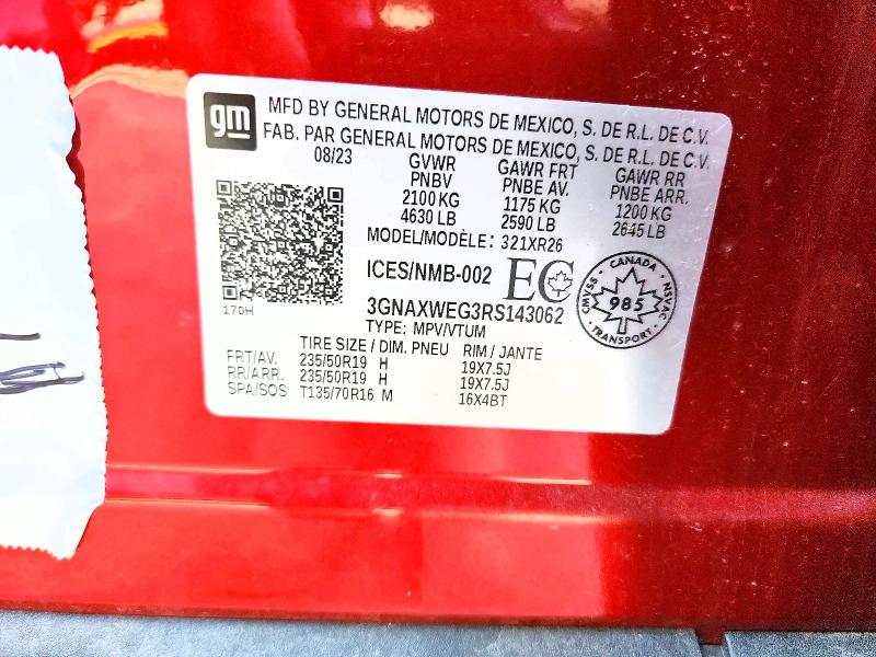 Продаж на аукціоні авто 2024 Chevrolet Equinox, vin: 3GNAXWEG3RS143062, номер лоту: 71664896