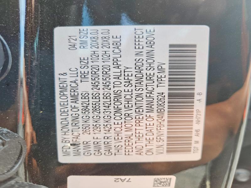 Продажа на аукционе авто 2021 Honda Pilot, vin: 5FNYF6H24MB082624, номер лота: 71143146