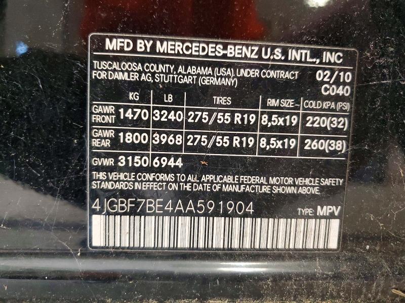 2010 Mercedes-benz Gl მანქანა იყიდება აუქციონზე, vin: 4JGBF7BE4AA591904, აუქციონის ნომერი: 72111446