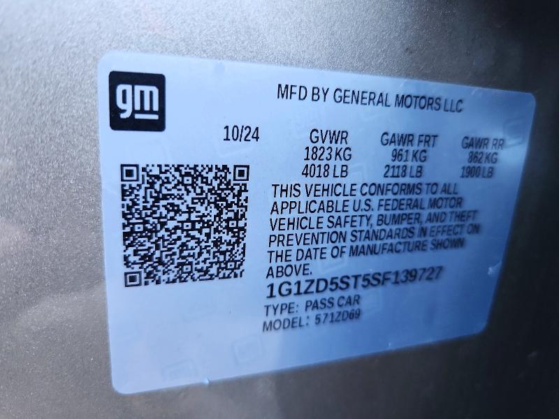Продаж на аукціоні авто 2025 Chevrolet Malibu, vin: 1G1ZD5ST5SF139727, номер лоту: 72212806