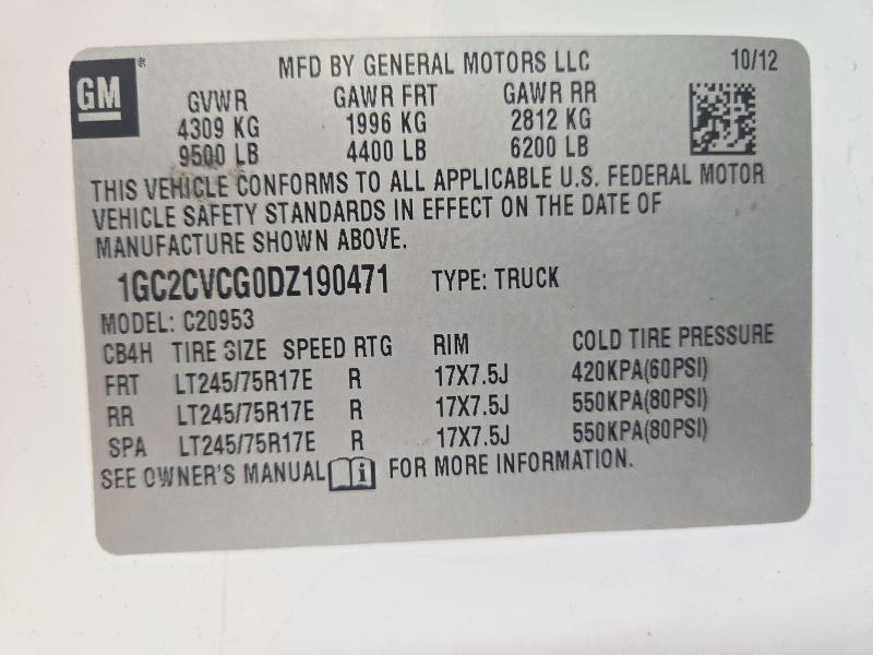 72927126 :رقم المزاد ، 1GC2CVCG0DZ190471 vin ، 2013 Chevrolet Silverado مزاد بيع