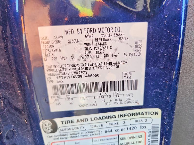 2009 Ford F150 მანქანა იყიდება აუქციონზე, vin: 1FTPW14V09FA86056, აუქციონის ნომერი: 71854926