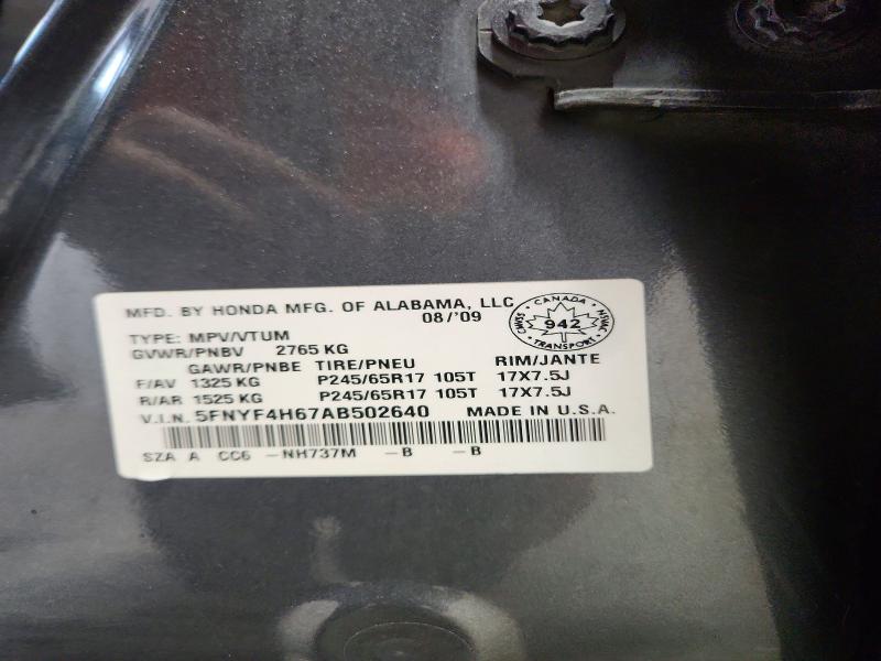 2010 Honda Pilot მანქანა იყიდება აუქციონზე, vin: 5FNYF4H67AB502640, აუქციონის ნომერი: 71286776