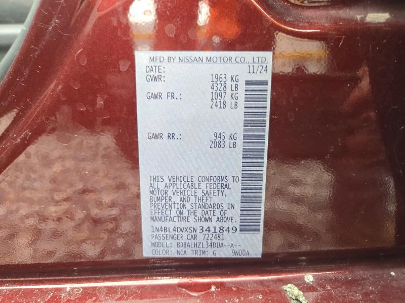 2025 Nissan Altima მანქანა იყიდება აუქციონზე, vin: 1N4BL4DVXSN341849, აუქციონის ნომერი: 71360406