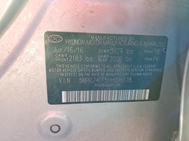 Aukcja sprzedaży 2017 Hyundai Elantra, vin: 5NPD74LF5HH096128, numer aukcji: 72192216