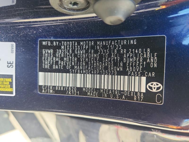 71365836 :رقم المزاد ، 5YFB4MDE4RP105279 vin ، 2024 Toyota Corolla مزاد بيع