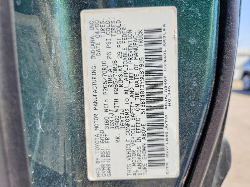 Aukcja sprzedaży 2000 Toyota Tundra, vin: 5TBBT4813YS087916, numer aukcji: 71312766