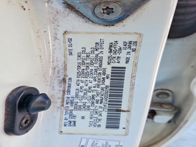 71415616 :رقم المزاد ، JTEHF21AX20062198 vin ، 2002 Toyota Highlander مزاد بيع