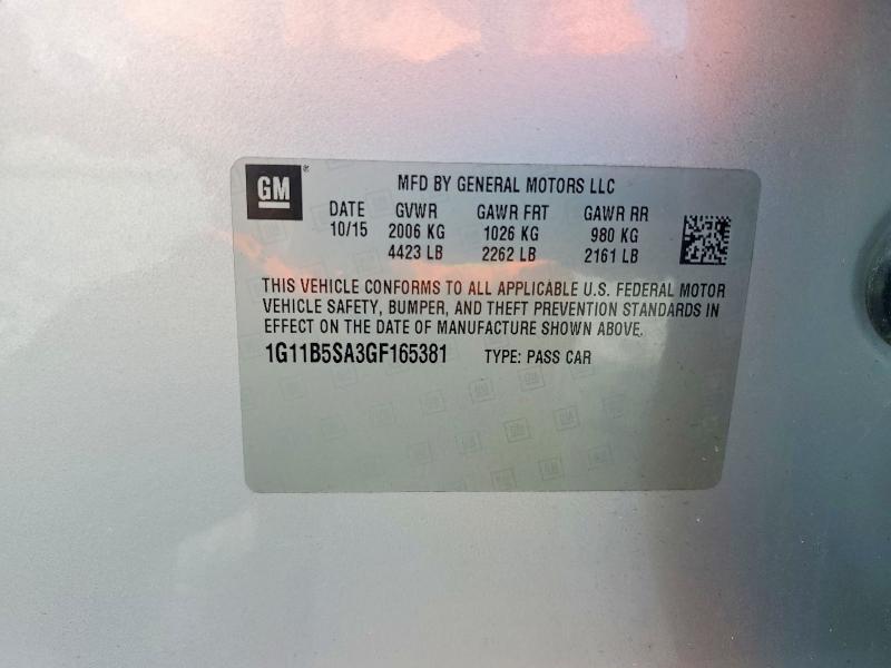 Продаж на аукціоні авто 2016 Chevrolet Malibu Limited, vin: 1G11B5SA3GF165381, номер лоту: 71285546