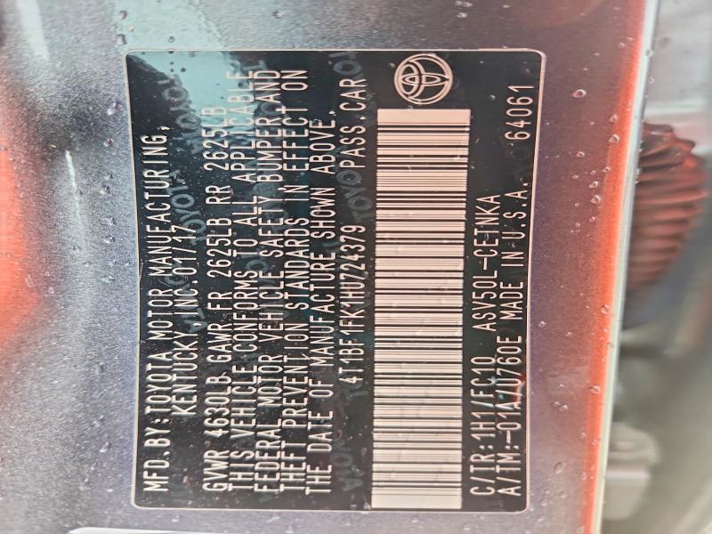 2017 Toyota Camry მანქანა იყიდება აუქციონზე, vin: 4T1BF1FK1HU724379, აუქციონის ნომერი: 71206606