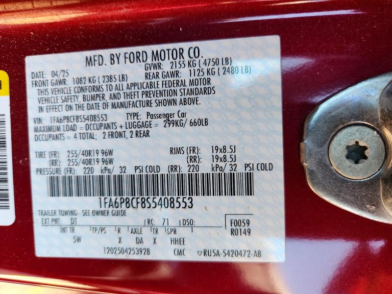 Продажа на аукционе авто 2025 Ford Mustang, vin: 1FA6P8CF8S5408553, номер лота: 71577006