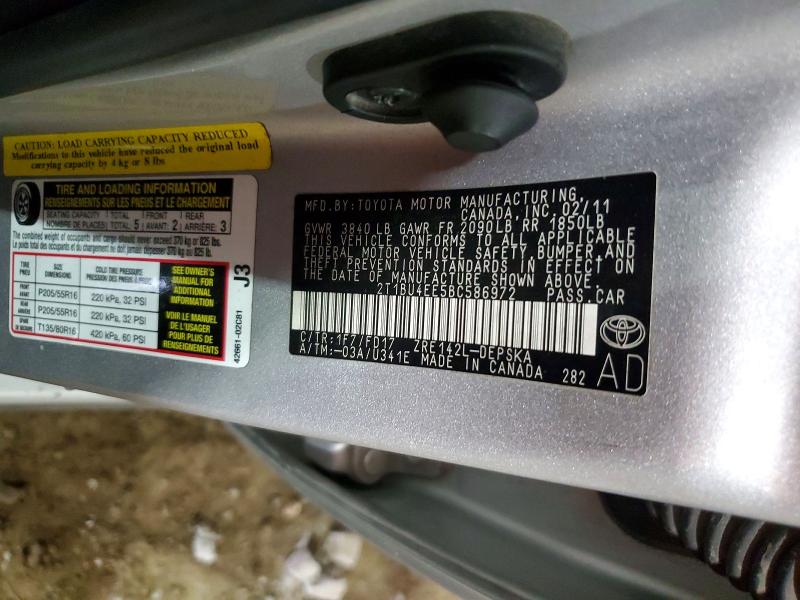 71244936 :رقم المزاد ، 2T1BU4EE5BC586972 vin ، 2011 Toyota Corolla مزاد بيع