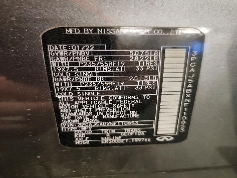 71423626 :رقم المزاد ، 3PCAJ5ABXNF110853 vin ، 2022 Infiniti Qx50 مزاد بيع