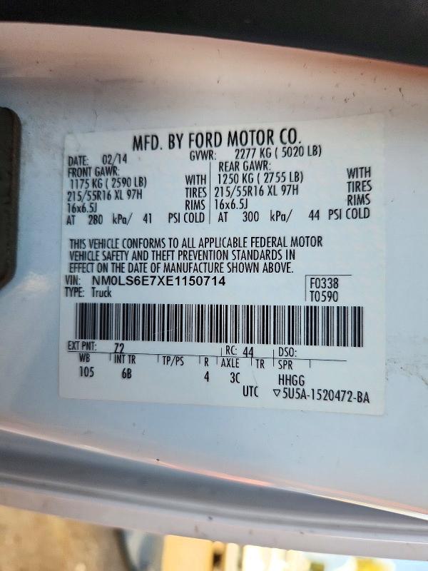Продаж на аукціоні авто 2014 Ford Transit Connect, vin: NM0LS6E7XE1150714, номер лоту: 72525006