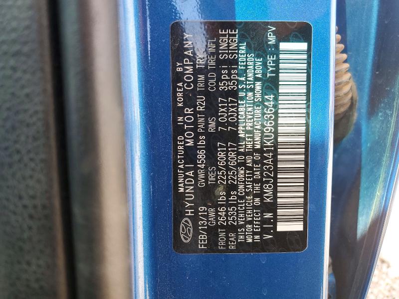 72016296 :رقم المزاد ، KM8J23A41KU963644 vin ، 2019 Hyundai Tucson مزاد بيع