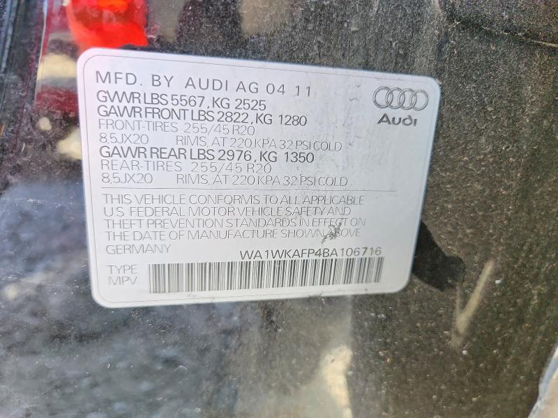 2011 Audi Q5 მანქანა იყიდება აუქციონზე, vin: WA1WKAFP4BA106716, აუქციონის ნომერი: 70950216