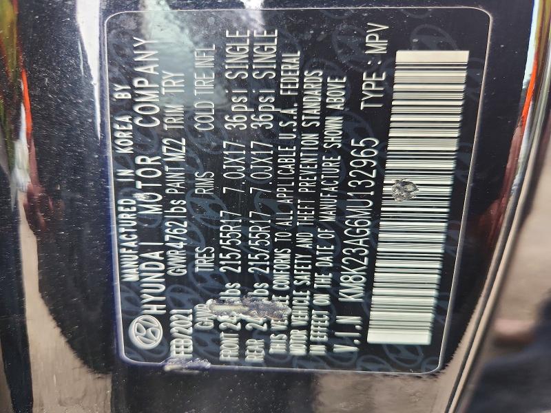 71080736 :رقم المزاد ، KM8K23AG6MU132965 vin ، 2021 Hyundai Kona مزاد بيع