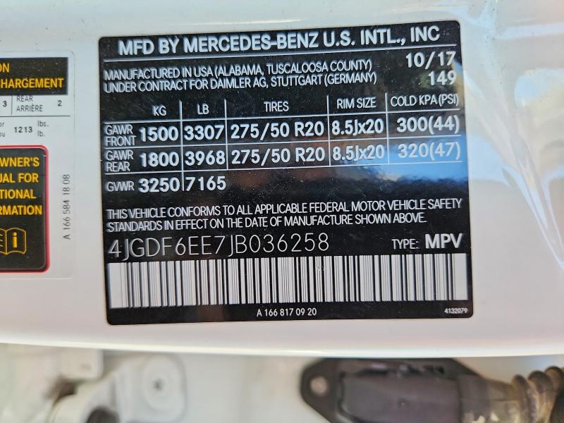 2018 Mercedes-benz Gls მანქანა იყიდება აუქციონზე, vin: 4JGDF6EE7JB036258, აუქციონის ნომერი: 71285036