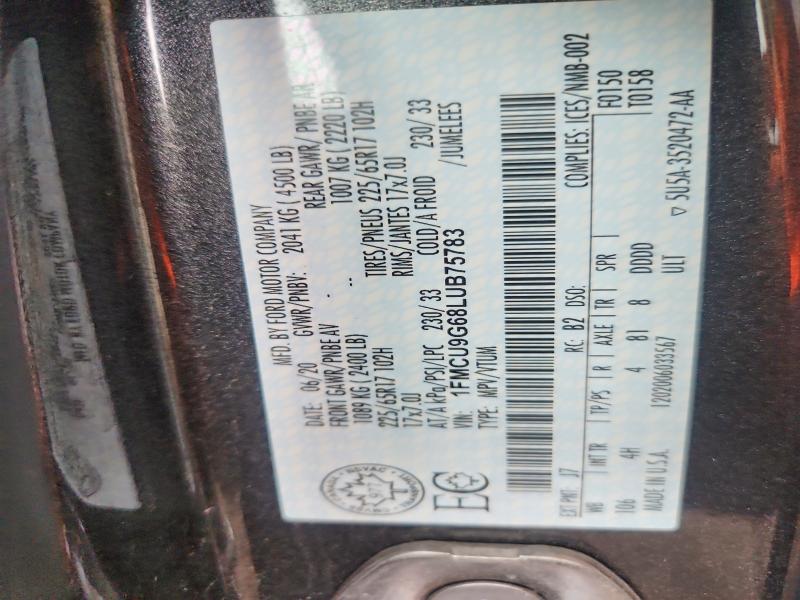 Aukcja sprzedaży 2020 Ford Escape, vin: 1FMCU9G68LUB75783, numer aukcji: 71261666