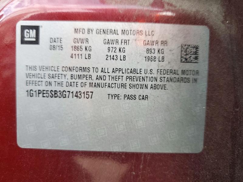 74116146 :رقم المزاد ، 1G1PE5SB3G7143157 vin ، 2016 Chevrolet Cruze Limited مزاد بيع